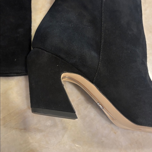 Sam Edelman knee high suede boots with chunky angled unique heel size 8 - Picture 2 of 15
